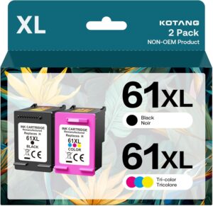 61XL Ink Cartridges Combo Pack Replacement for HP Ink 61 XL High Yield Work with HP Envy 5530 4500 4502 5535 Officejet 4630 4635 Deskjet 3510 1010 Printer Remanufactured (Black, Tri-Color, 2 Pack)