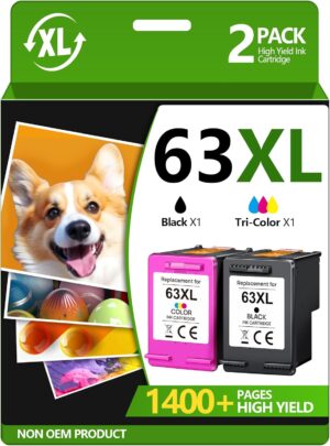 63XL Black/Tri-Color Ink Cartridge (2-Pack) for HP Ink 63 Replacement for HP 63XL Ink Cartridge Combo Pack Work for HP OfficeJet 3830 4650 5255 5258; Envy 4520 4512; DeskJet 1112 2130 3630 Printer