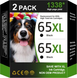 65XL 65 XL Black High Yield for HP 65 Black Ink Cartridge (2-Black) 65XL Black Ink Cartridge for HP Printers Envy 5000 5055 5058 5052 5010 5014 DeskJet 3755 3772 3752 3720 2600 2622 2680| N9K04AN