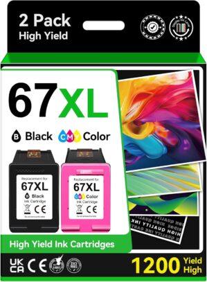 67XL Ink Cartridges Black Color Combo Pack, Compatible for HP Ink 67, Compatible for DeskJet 2855e 2755e 2700 2700e 2800e 4155e 4255e 2734e 4100 4100e Compatible for Envy 6055e 6000 6400 6455e Printer