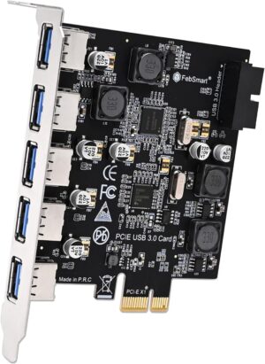 7-Ports Superspeed 5Gbps USB 3.0 PCIE Expansion Card, 5-Ports USB-A and an 19Pin USB 3.0 Header, Built in FebSmart Self-Powered Technology, No Need Additional Power Supply (FS-U7S-Pro)