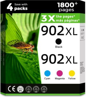 902XL Ink Cartridge Black Color Combo Pack Compatible for HP 902 XL for HP902 HP902XL OfficeJet 6978 6958 6968 6970 6960 6975 6962 6950 6954 6951 6956 6961 6963 6964 6966 Cyan Magenta Yellow