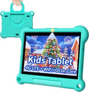 ADREAMER Kids Tablet: Octa Core Android 13 Tablet for Kids, WiFi Tablet Support SIM Card(T-Mobile, Verizon), 64GB+128GB, EVA Shockproof Case, 6000mAh, Kids APPs, Gift for Kids (Green)