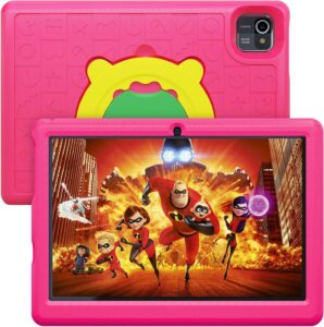AMIAMO Kids Tablet 10 Inch, Android 13 Kids Tablet 10.1″ Display 5000mAh Kidoz Pre Installed Parental Control Learning Tablet, 6GB+64GB Quad Core Processor Wi-Fi Bluetooth Kid-Proof Case (Pink)