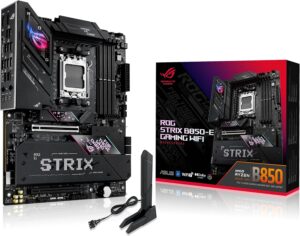 ASUS ROG Strix B850-E Gaming WiFi AMD AM5 B850 ATX Motherboard 16+2+2 Stages, Dynamic OC, Core Flex, DDR5 w/AEMP, WiFi 7, 5X M.2, 5G LAN, PCIe® 5.0, USB4®, USB 20Gbps Type-C®, AI OC, AI Networking