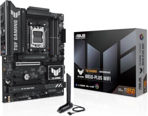 ASUS TUF Gaming B850-PLUS WiFi AMD AM5 B850 ATX Motherboard, 14+2+1 80A Stages, AI Ready, DDR5, PCIe 5.0, 3X M.2, Wi-Fi 7, 2.5Gb LAN, DisplayPort, HDMI™, USB 10Gbps & 20Gbps Type-C®, BIOS Flashback™