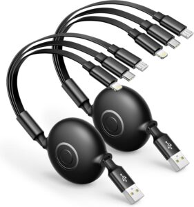 Aioneus Multi Charging Cable 3A Retractable Multi Charging Cord 3 in 1 Fast Charger Multiple Charger USB Cable with Lightning/Type C/Micro USB for Cell Phones/IP/Galaxy/PS/Tablets/iPads