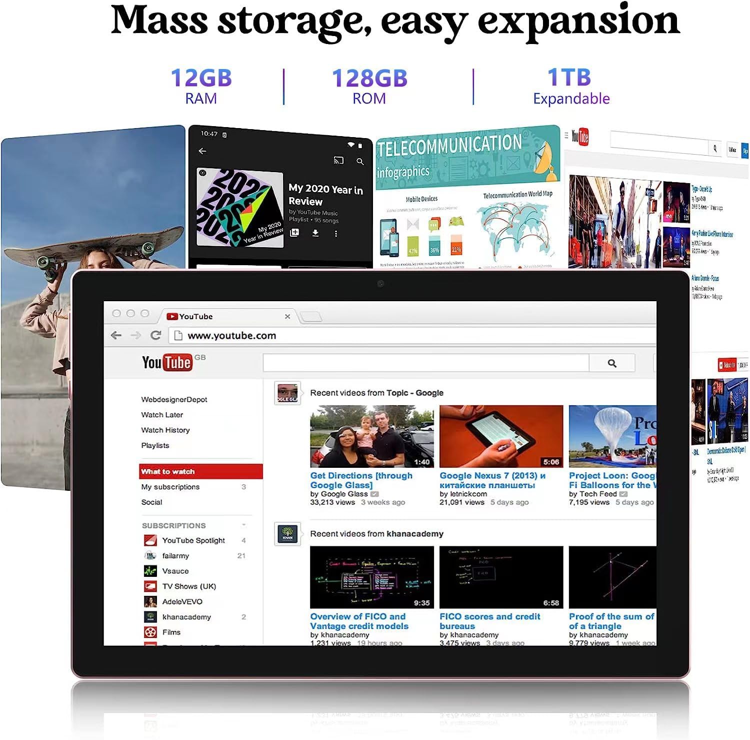 Android 13 Tablet 10 Inch, 12GB RAM+128GB ROM/1TB Expandable Tablet, 2 in 1 Tablets with Keyboard Case Mouse Stylus, 2.0GHz Quad-core CPU, 1280*800 IPS HD Screen, 5G WiFi6 BT 5.0, 8MP Camera Tablet PC - Image 2