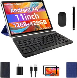 Android 14 Tablet 11inch, Support Face Unlock, 18W Fast Charging, 12GB+128GB+1TB Expand, Octa-core CPU, 8000mAh Large Battery WiFi6, BT5.0,Touchscreen Display, Widevine L1 Tableta, 2in1 Tablet PC