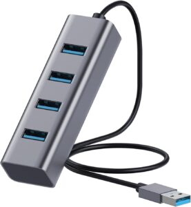 Antool 4-Port USB 3.0 Hub, Aluminum USB Splitter, 2ft Cable, 5 Gbps Data Transfer, USB Extender for Laptop, HDD, Pc, Mac, Mouse, Flash Drive, Keyborad (4-Port)
