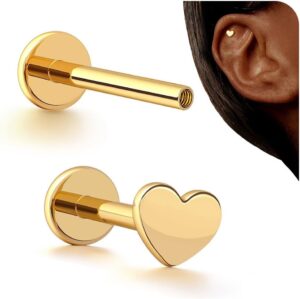 BodyBonita 16G Stud Earrings Flat Back - G23 Titanium Internal Thread Cartilage Earrings for Women Hypoallergenic CZ Stud Piercing Jewelry Tragus/Nose/Helix/Conch/Medusa/Lip/Labret 6mm 8mm