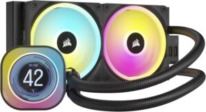 CORSAIR iCUE Link H100i LCD Liquid CPU Cooler - 240mm AIO - QX120 RGB Fans - 2.1” IPS LCD Screen - Fits Intel LGA 1700, AMD AM5 - iCUE Link System Hub Included - Black