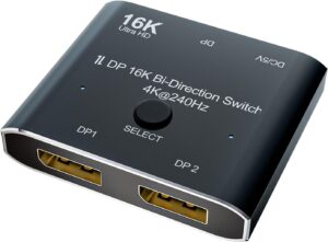 CableDeconn DisplayPort 8K DP 1.4 Switch Bi-Direction 8K@30Hz 4K@120Hz Splitter Converter for Multiple Source and displays (dp 16k Switch 2×1)