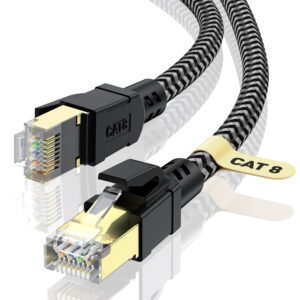 Cat 8 Ethernet Cable 25FT, High-Speed Braided Internet Cable Network Cord with Gold Plated RJ45 Connector 40Gbps 2000Mhz Heavy Duty LAN Cable Shielded Indoor