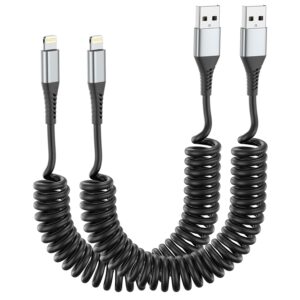 Coiled Lightning Cable for Car, [MFi Certified] Short Retractable iPhone Charger Fast Charging Cord, 2 Pack 3FT USB A to Lightning Cable for iPhone14/13/12/11 Pro Max/XS Max/8/iPad/CarPlay