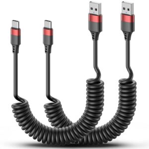 Coiled USB C Cable 2 Pack, USB Type C Coiled Cable Fast Charging USB to USB C Cord Coiled for iPhone 16 15 Pro Max, Samsung Galaxy S24 S23, Moto G8, Google Pixel, Retractable USB C Cable for Car