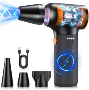 Compressed Air Duster, Mini Blower Turbo Fan 350000RPM - Cordless Air Duster Blower 3 Gear Electric Vacuum Air Duster Replace Canned Air Cans Jet Fan for Car Dry Keyboard PC Computer Cleaning Air Bed