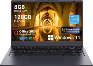 Coolby Laptop Computer, 14.1 inch Windows 11 Laptop with HD Display, 8GB RAM/128GB SSD, Intel N5095 Quad Core Notebook PC, Support 2.4G/5G Hz WiFi, BT,