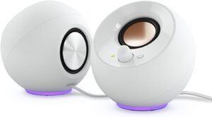 Creative Pebble SE Minimalist 2.0 USB-C Powered PC Speakers with RGB Lighting​, 3.5 mm AUX-in, Up to 4.4W RMS Power for Computers and Laptops (White)