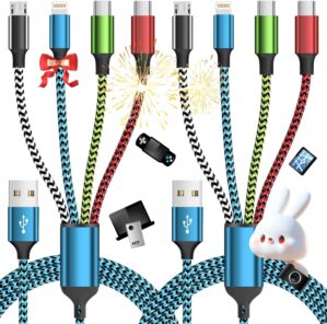 Dual Type-C 4 in 1 Charging Cable, (2 Pack 5FT) Multi Charging Cables for Multiple Devices,Universal Charger Phone Charger Cord with 2 USB-C/IP/Micro USB Port for Cellphone/Tablets/Pads