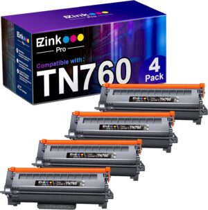 E-Z Ink Pro TN760 TN-760 TN730 TN-730 Toner Cartridge Replacement for Brother tn760 TN-760 to Use with HL-L2350DW HL-L2370DW HL-L2390DW HL-L2395DW MFC-L2710DW MFC-L2750DW Printer(4black)