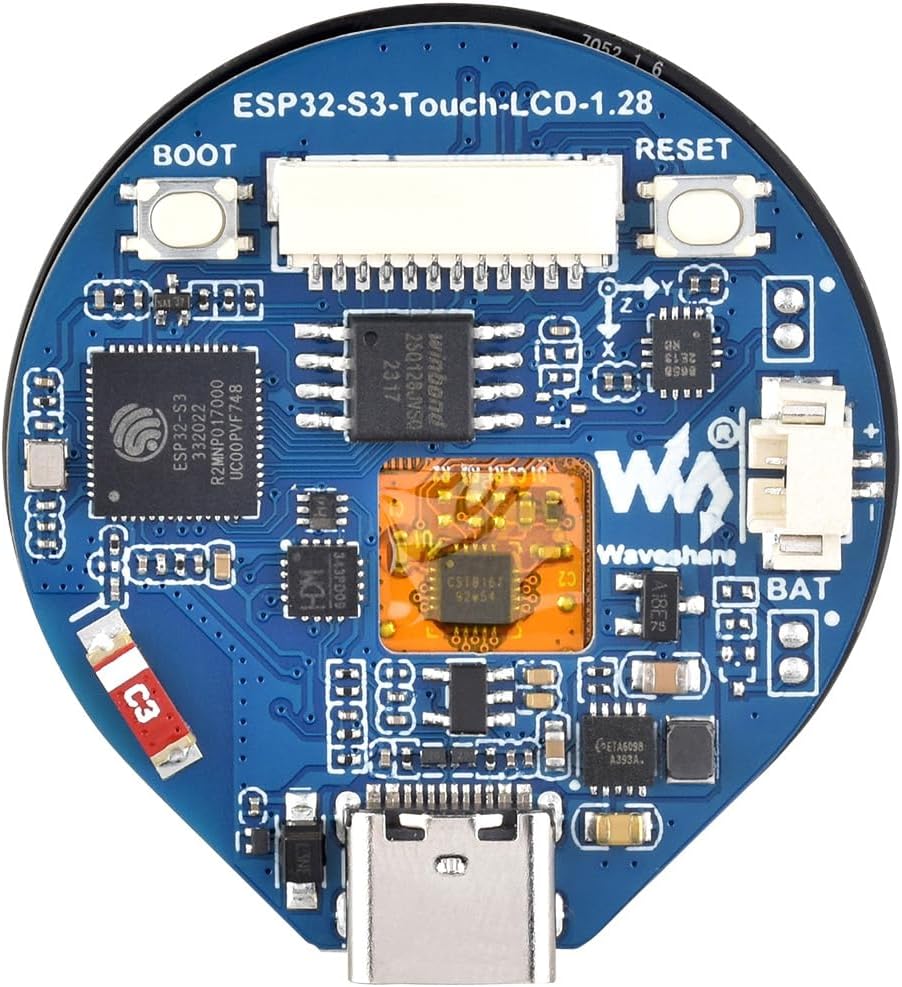 ESP32-S3 MCU Board with Onboard 1.28inch Touch Display and 6-Axis Sensor etc. 32-bit LX7 Dual-core Processor, Supports 2.4GHz Wi-Fi (802.11 b/g/n) and Bluetooth 5, Type-C Connector - Image 2