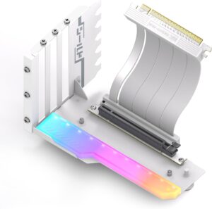 EZDIY-FAB Vertical GPU Mount with High-Speed PCIE 4.0 Riser Cable, ARGB Module, 115mm/4.52in Flexible Extension, 90 Degree Connector, Only Compatible to Full-Opened PCIe Slots-White-YIHPI344-3