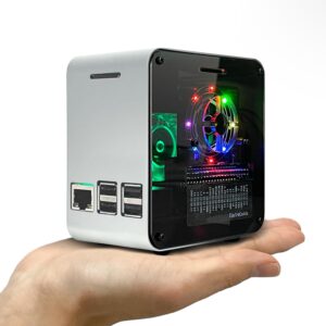 ElectroCookie Raspberry Pi 3 Case, Aluminum Mini Tower Case with Cooling Fan and Color Changing Ambient Light (Silver & Dark Gray)