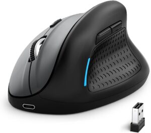 Ergonomic Mouse, E-YOOSO Wireless Vertical Mouse with 6 Buttons, 5 Adjustable DPI Levels, Up to 4800 DPI, 2.4G and Bluetooth Rechargeable Optical Vertical Mice for Windows, Mac, Laptop, Desktop (Gray)