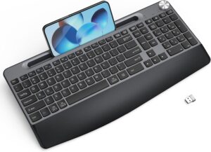 Ergonomic Wireless Keyboard with Wrist Rest-Low-Profile,Phone/Tablet Holder,Quiet Design，Windows & Mac OS，Full Size Cordless USB Computer Keyboard for Desktop,Laptop, PC, Mac, Windows-Grey