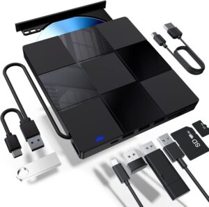 External CD/DVD Drive for Laptop, 7 in 1 USB Ultra-Slim Portable CD/DVD Player Burner, SD TF Card Slot DVD Player for Laptop, Compatible with Windows 11/10/8/7, Mac OS, Linux, PC (7 in 1)