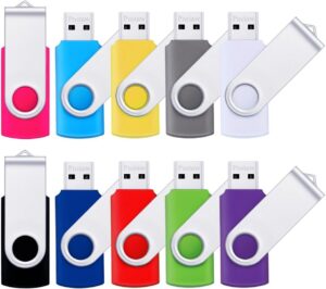 Flash Drive 16GB USB 2.0 10 Pack Swivel Blank Memory Stick Pnstaw Bulk Thumb Drive Pen Drives Jump Drive for Data Storage, File Sharing(10 Pack,Multi-Color) (16GB)