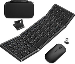 Foldable Keyboard and Mouse, EDJO Folding Wireless Keyboard Mouse Combo with Portable Case, Rechargeable 2.4G+Bluetooth Multi-Device Combo for Windows, iOS, Android, MacOS PC/Laptop/Tablet