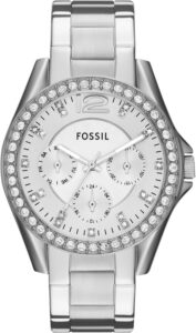 Fossil Women Riley Quartz Stainless Steel Watch, Color: Silver Glitz (Model: ES3202)