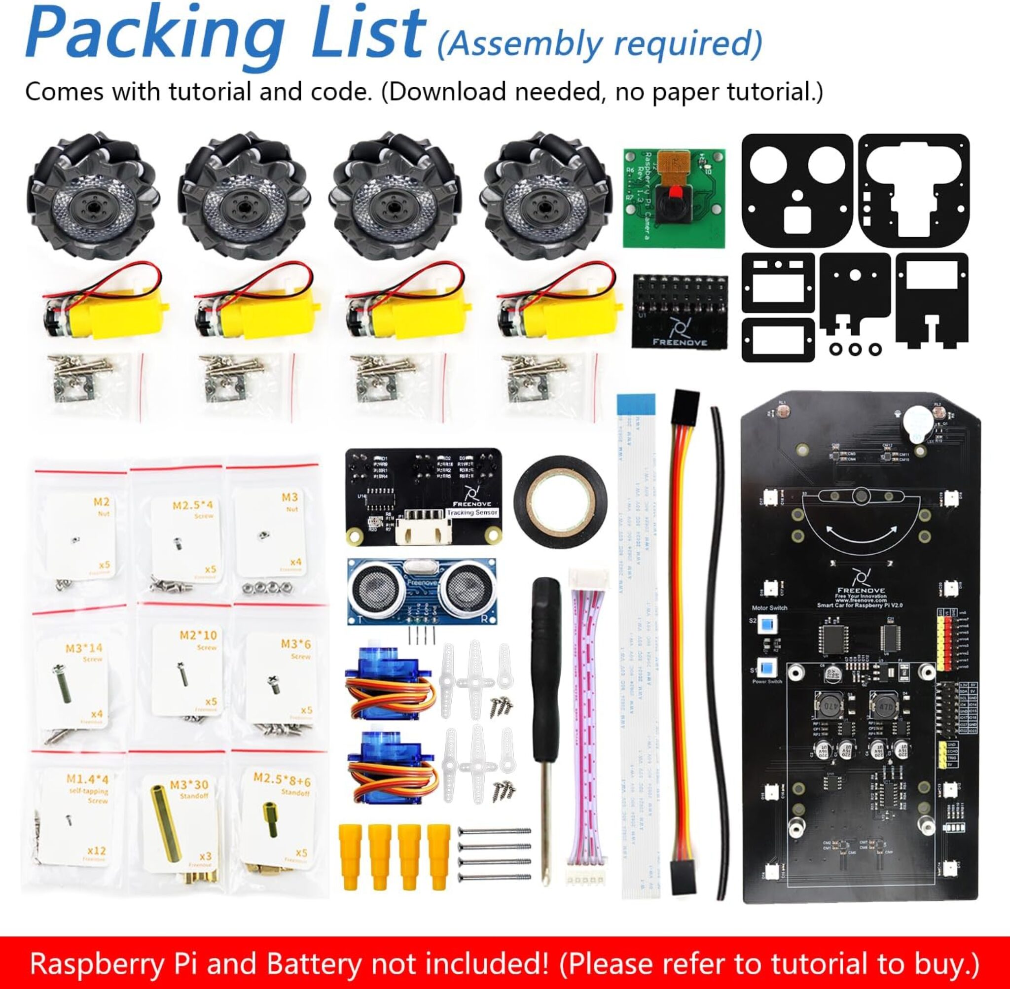 Freenove Mecanum Wheel Car Kit for Raspberry Pi 5 4 B 3 B+ Zero 2 W ...