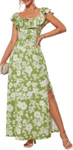 GRACE KARIN 2025 Womens Maxi Dresses Summer Off Shoulder Floral Dress Ruffle Split Beach Flowy Boho Wedding Guest Dress