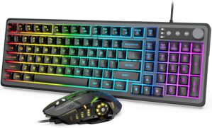 Gaming Keyboard and Mouse Combo - 14-Zone RGB Illumination, Silent Keyboard, 26 Keys Anti-ghosting, Volume Control Roller, IP32 Water Resistance, USB Wired Keyboard Value Set for PC Gamers, Laptop