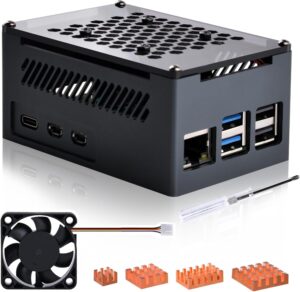 GeeekPi Aluminum Case for Raspberry Pi 5, with 4010 PWM Fan and Copper Heatsinks for Raspberry Pi 5, Support Official Raspberry Pi 5 Active Cooler, X1000/X1001/X1003/N04/N05 PCIe Peripheral Board