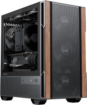 Genuine Walnut Wood Micro ATX Case, MATX PC Case with 4 × 120mm 3 Pin Non-PWM Case Fans Pre-Installed, Temper Glass Side Panel, with Type-C, Black, Cypress 3 Wood