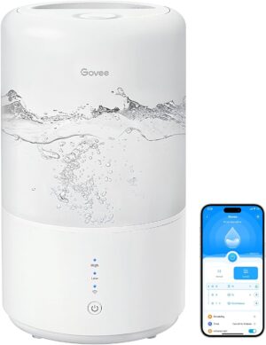 Govee Smart Humidifiers for Bedroom, Top Fill 3L Cool Mist Humidifier, 24 dB Super Quiet, Auto Mode, 30H Runtime, 360°Nozzle with Adjustable Mist Air Humidifier for Large Room, Baby Nursery and Plants