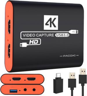 HDMI USB3.0 Capture Card with 4K Pass-Through,1080P 60FPS Audio Video USB-C Capture Card for Windows/Mac Twitch/YouTube/Tiktok Game Live Streaming and Recording for Nintendo Switch,PS5/PS4,Xbox,DSLR
