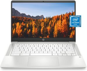 HP Chromebook 14 Laptop, Intel Celeron N4020, 4 GB RAM, 32 GB eMMC, 14” HD Micro-Edge Display, Chrome OS, Thin & Portable, 4K Graphics, Snow White Keyboard (14a-na0023nr, 2021, Ceramic White)