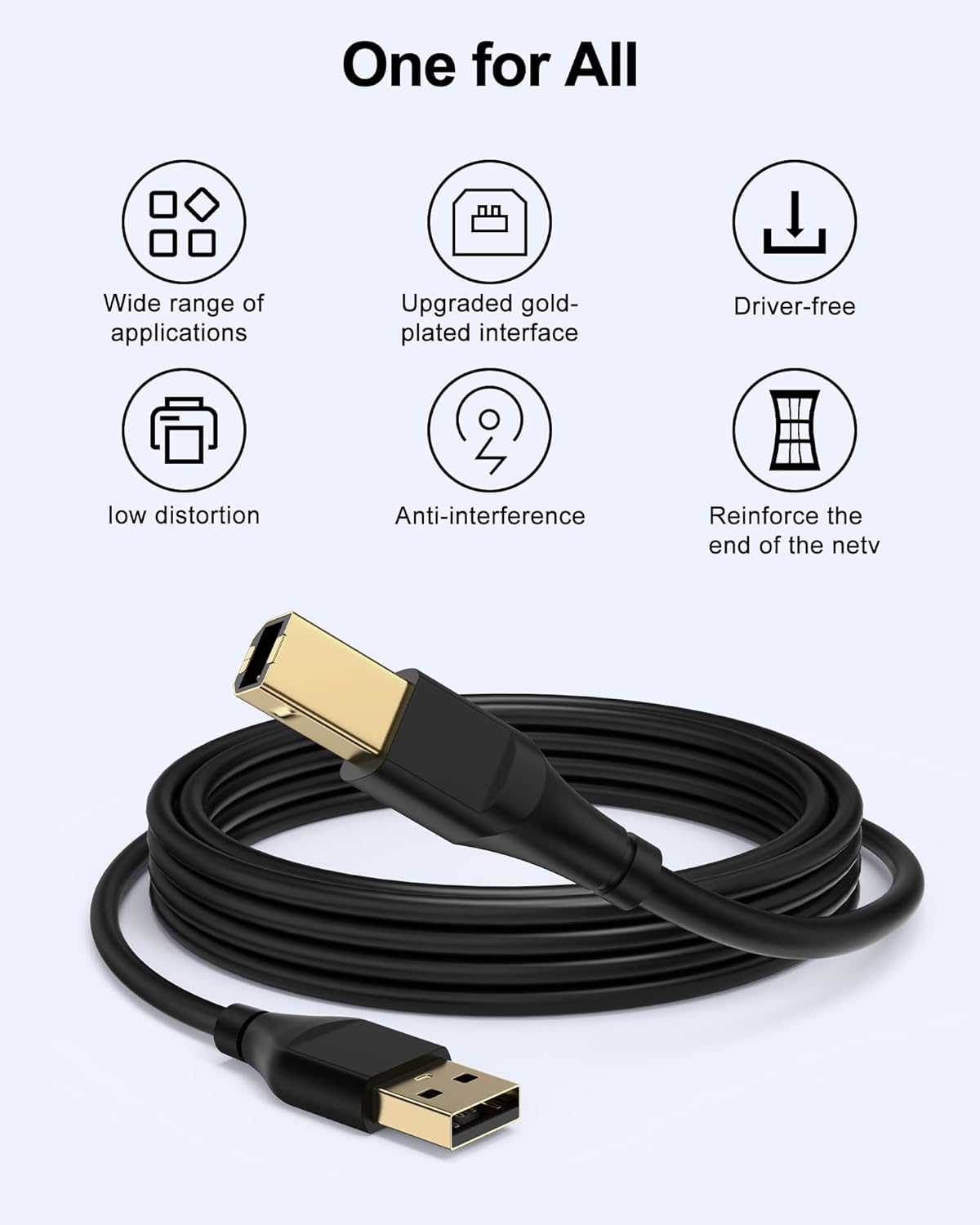 HP Printer Cable 10ft, Square USB A to USB B Cable for Printer/Scanner Epson, HP, Canon, Brother, Ethernet Print Smoothly Connect to Computer/Laptop/Pc-USB 2.0 Type B Impresora Midi Long Cord, 10Foot - Image 2