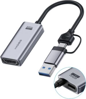 Hagibis USB3.0 Video Capture Card with 100W PD HDMI to USB/USB C 1080P HD 60fps Live and Record Video Audio Game MS2130 for Quest 3 2 Pro VR Switch PS4/5 Live Broadcast, Gaming, Streaming (UHC07P)