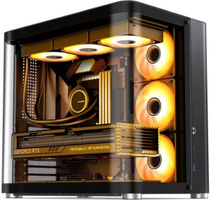 JONSBO TK-2 Black ATX Mid-Tower Pc Case,Hyperboloid Glass Design, Separated Cabinet Structure, Al Alloy Shell Desktop Computer Case, Support BTF Motherboard/ATX Power supply/360 AIO, Black