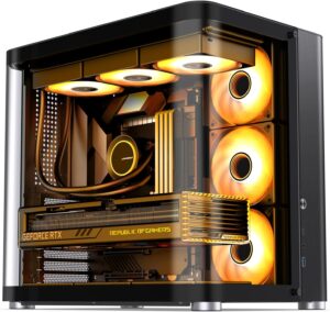 JONSBO TK-2 Black ATX Mid-Tower Pc Case,Hyperboloid Glass Design, Separated Cabinet Structure, Al Alloy Shell Desktop Computer Case, Support BTF Motherboard/ATX Power supply/360 AIO, Black