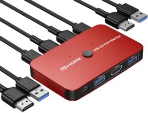 KVM Switch, ABLEWE Aluminum KVM Switch HDMI,KVM Switch for 2 Computers Sharing One Monitor and Mouse Keyboard Printer,Support 4K@60Hz,2 HDMI Cables and 2 USB Cables,USB C Charge Included