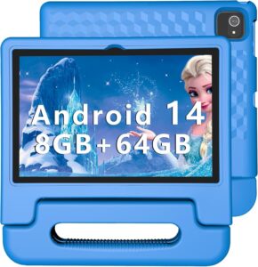 Kids Tablet, 10 inch Android 14 Tablet for Kids, 8GB RAM 64GB ROM Octa-Core Fast-Charging Battery Toddler Tablet with Shockproof Case, Bluetooth, WiFi, Parental Control, Dual Camera, GPS