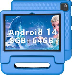 Kids Tablet, 10 inch Android 14 Tablet for Kids, 8GB RAM 64GB ROM Octa-Core Fast-Charging Battery Toddler Tablet with Shockproof Case, Bluetooth, WiFi, Parental Control, Dual Camera, GPS