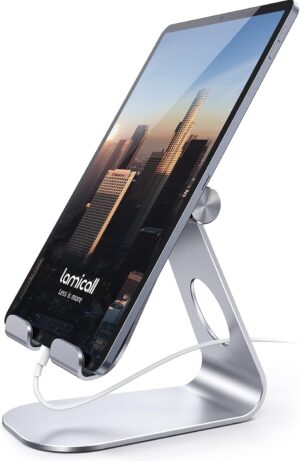 Lamicall Tablet Stand, Adjustable Tablet Holder - Desktop Stand Dock Holder Compatible with 4-13" Tablet Such as iPad Pro 11, 9.7, 10.5, 12.9 Air Mini 4 3 2, Kindle, Nexus, Tab, Silver